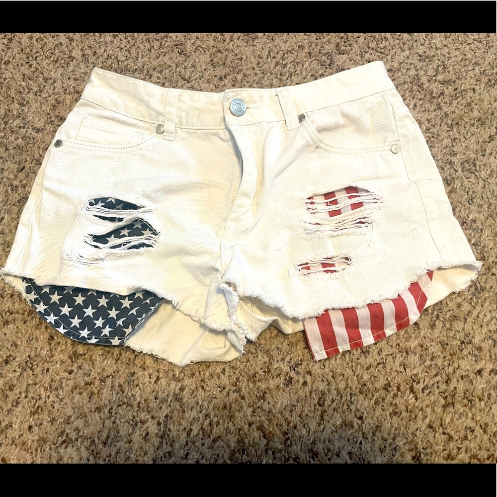 White Distressed American Jean Shorts